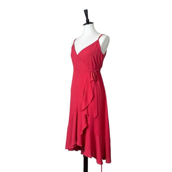Lulu’s Wrap Dress Sleeveless Hi Low Ruffle Hem Coral Pink Women’s Size Small - Picture 6 of 16